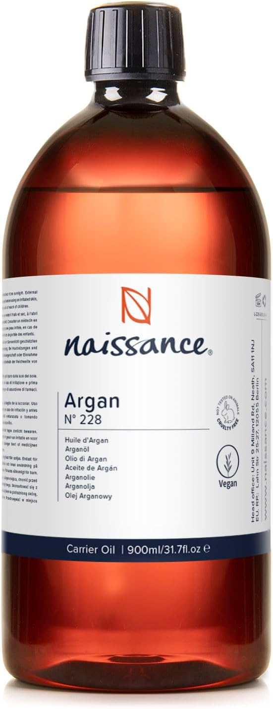 Naissance Argan Oil (no. 228) 900ml – Natural Growth Hair Mask, Anti-Ageing, Antioxidant, Vegan, Growth, Hexane Free, No GMO – Moisturiser & Conditioner for Face, Skin, Beard Cuticles & Hands