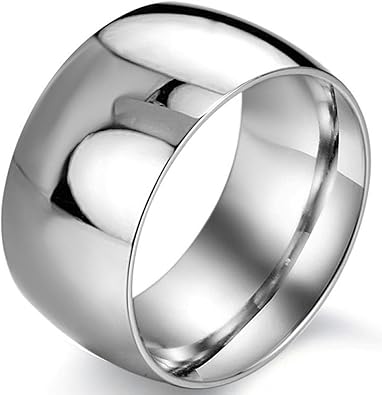 Fashion Month Mens 12mm Classic Silver Titanium Stainless Steel Ring Wedding Engagement Domed Band High Polished