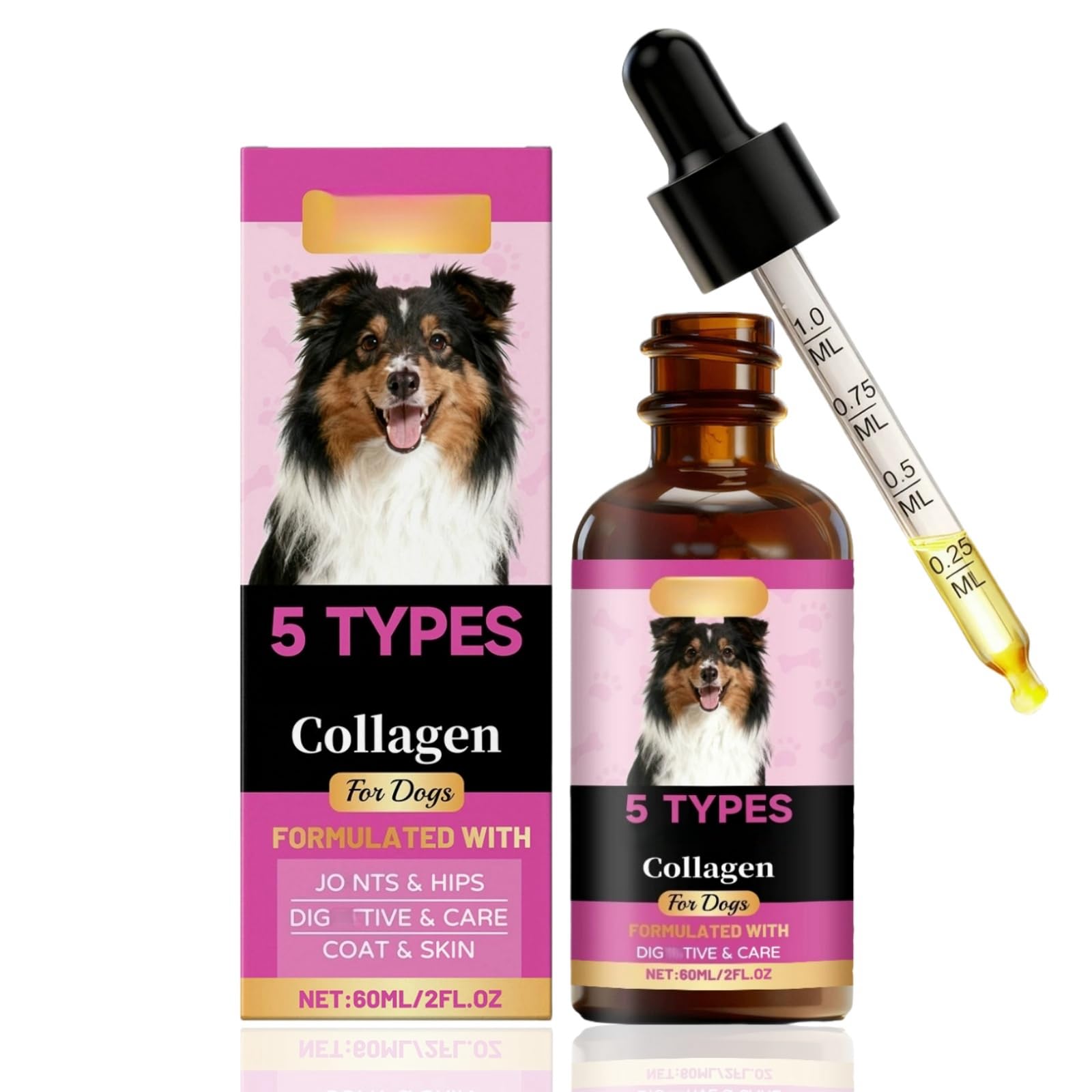 Liquid Collagen for Dogs,Dog Collagen Drops with Biotin,Liquid Dog Collagen Drops,for Dige-stion,Jo-ints, Skin & Coat