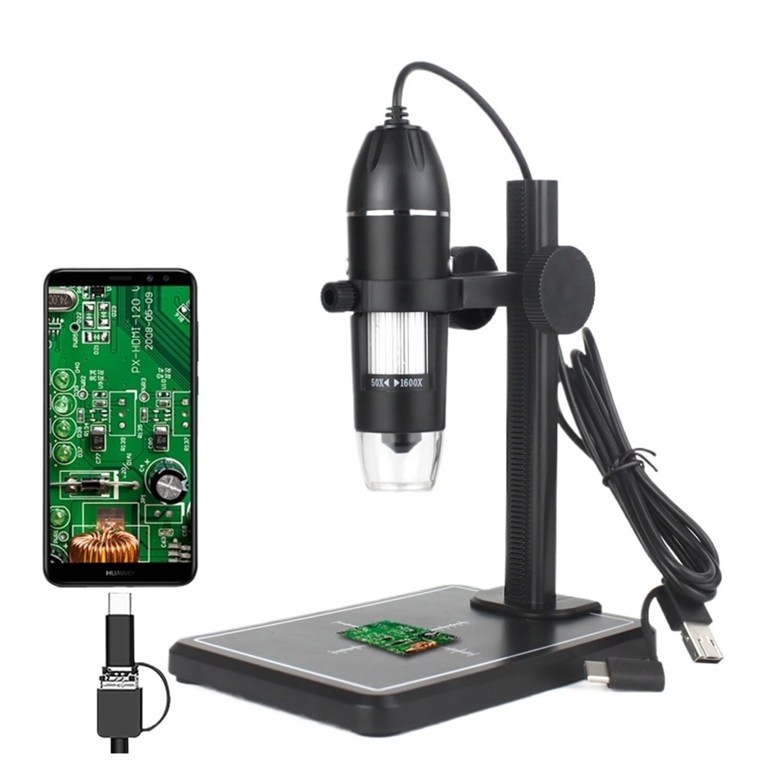 Professional USB Digital Microscope 1000X 1600X 8 LEDs 2MP Electronic Endoscope Zoom Camera Magnifier+ Lift Stand(USB Lift Stand)
