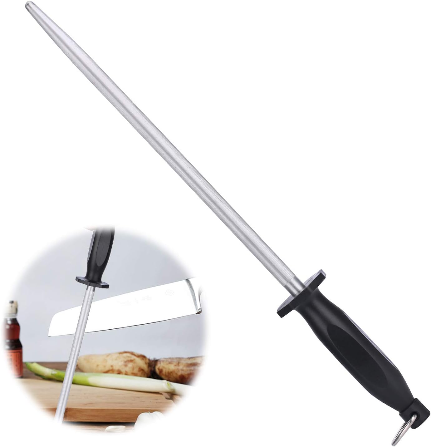 ARCCI 26cm Carbon Honing Rod Knife Sharpening Steel, Kitchen Professional Knife Sharpener Honer/Stick for Master Chef, Butcher
