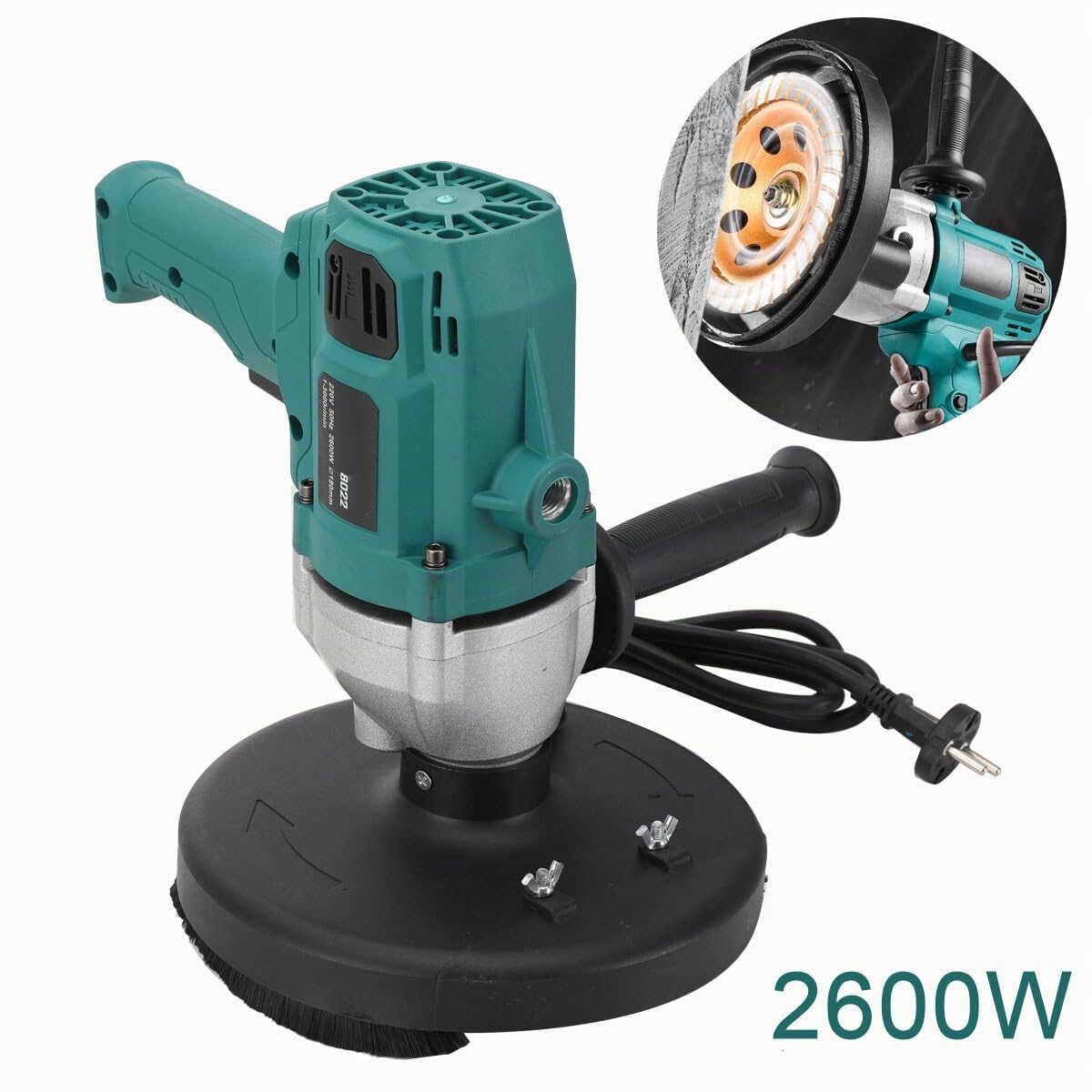 Smerigliatrice per cemento e calcestruzzo, 2600 W, 3000 giri/min, fresatrice e fresa per calcestruzzo, 180 mm, per lucidatura di pareti in cemento