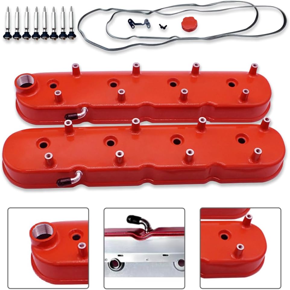 DEMOTOR PERFORMANCE Tall Aluminum Valve Covers Red with Coil Mounts For GM LS1 LS2 LS3 5.3 6.0