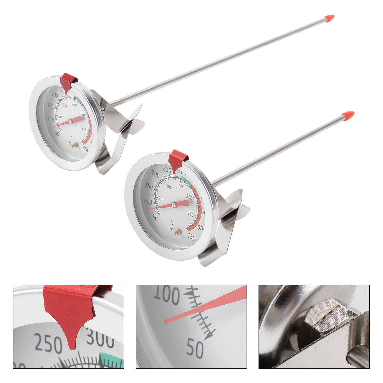 2piezas Termómetros De Acero Inoxidable Para Freidora y Horno Doméstico Con Clip Termómetro Resistente Al Calor Para Barbacoa y Para Cocina