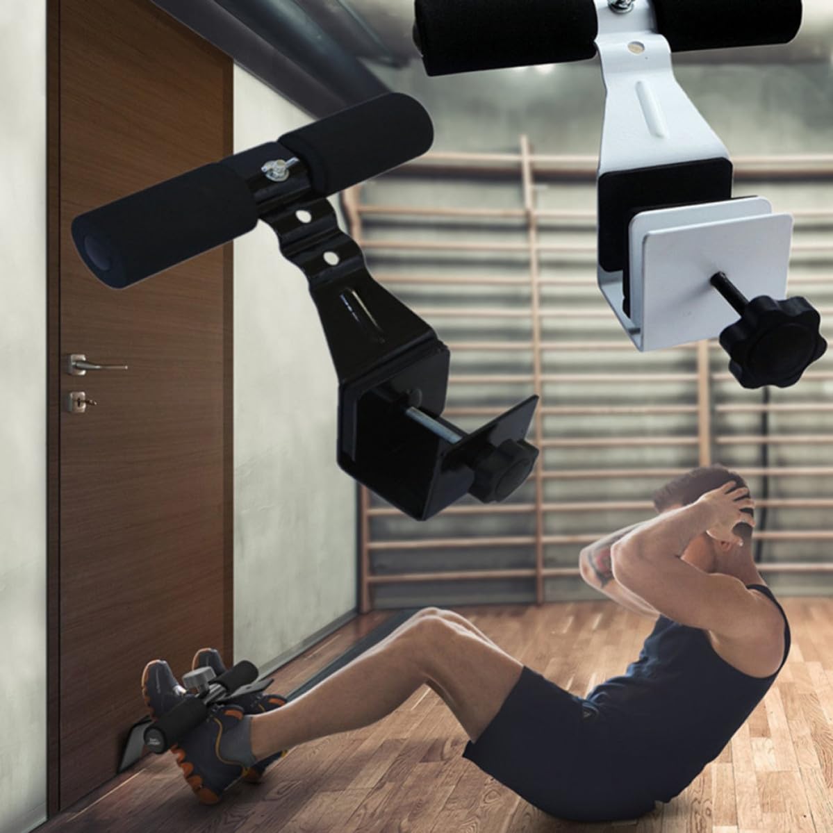 Tür Sit Up Bauchtrainer Tragbarer Brustexpander Schwarz Eisen
