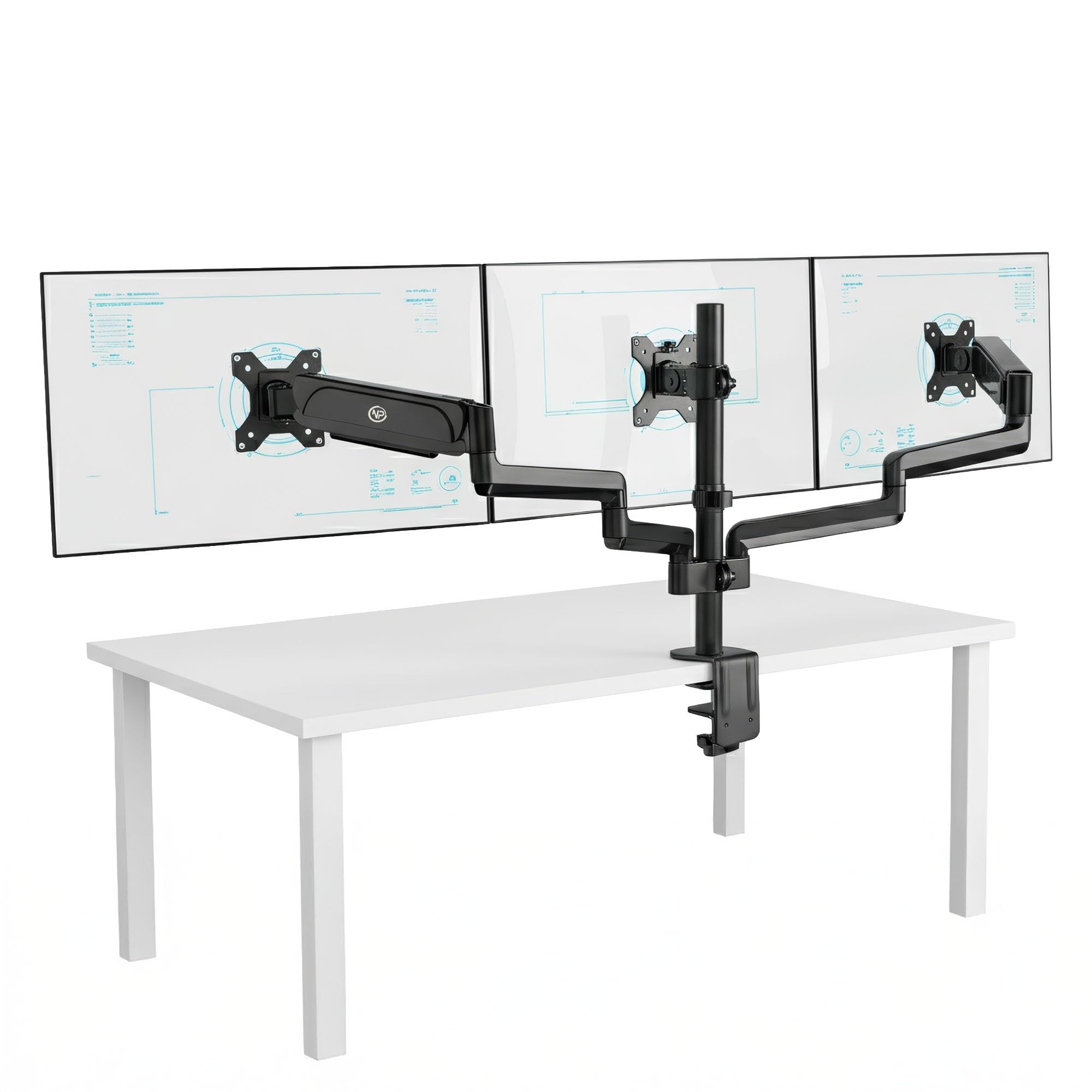 NPO STD48036E 17"-27" Üçlü Ergonomik Monitör Kolu, 3 Ekranlı Amortisörlü Stand, 360 Pivot VESA Tutucu, Trader/Yazılımcı Kurulumu (3x7kg)