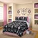 Veratex 100% Micro-Fiber "Rainbow Skulls" Trendy & Modern 4-Piece Girls Comforter Set, Queen Size, Black