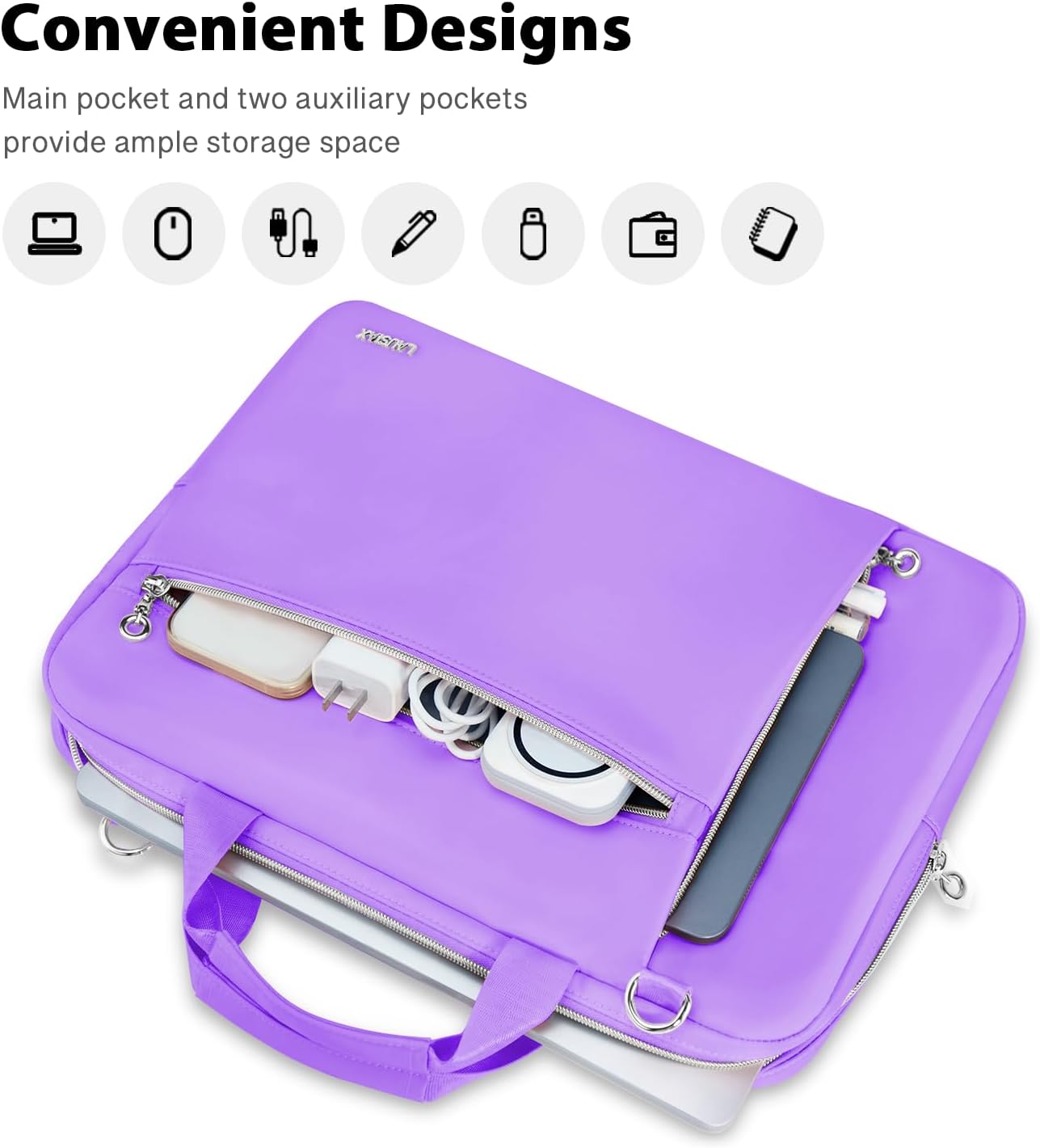 Laptop Case Bag Women Men Computer Sleeve Compatible with MacBook/Dell/HP/Acer/ASUS/LG, Waterproof Shoulder Carrying Briefcase, Purple, 15.6-16 Inch - Image 4