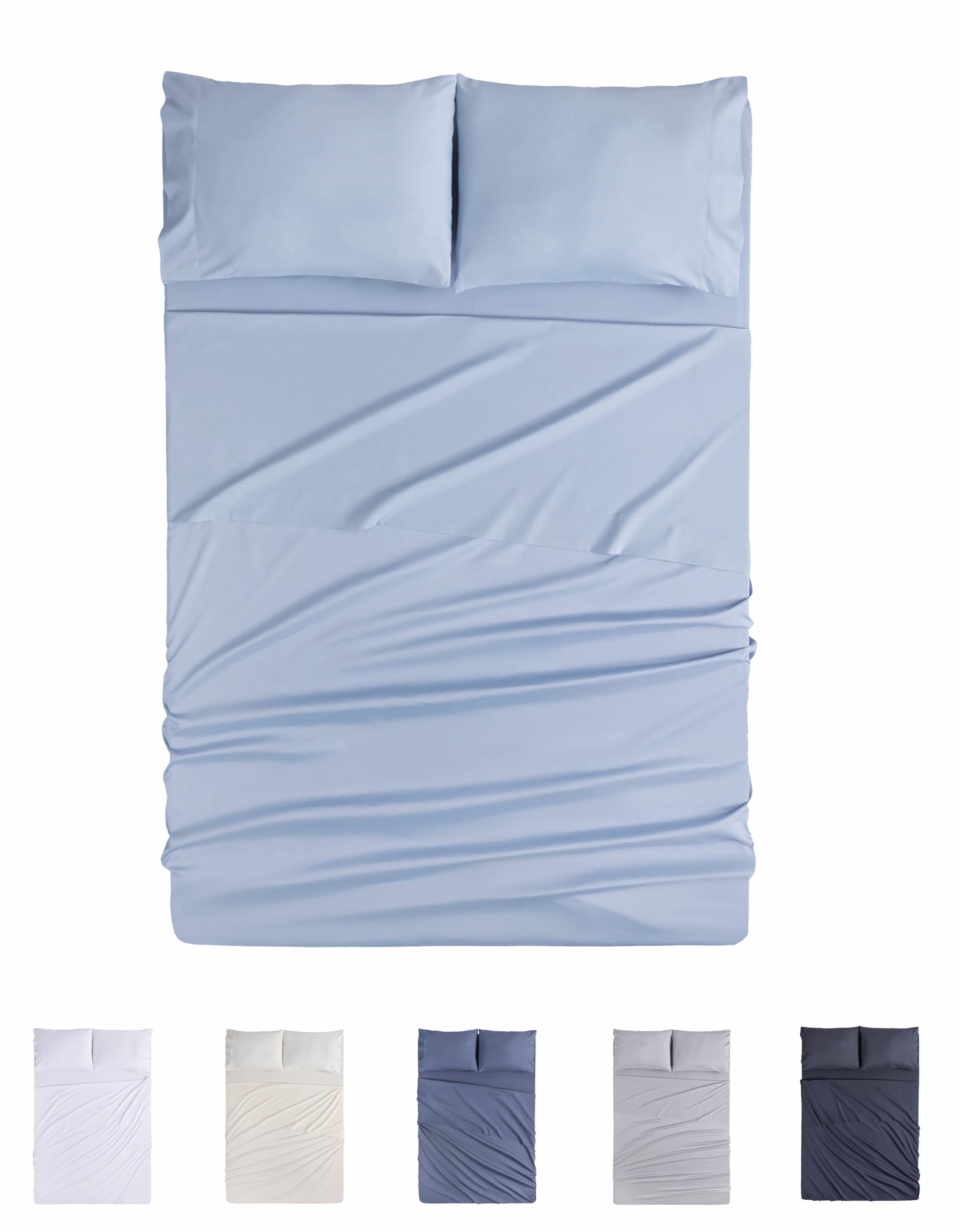 Todocama 4-Piece Bedding Set - 4002 - Fitted Sheet - Top Sheet - Two Pillowcases 50 x 80 cm (Bed 135 x 190/200 cm, Light Blue)