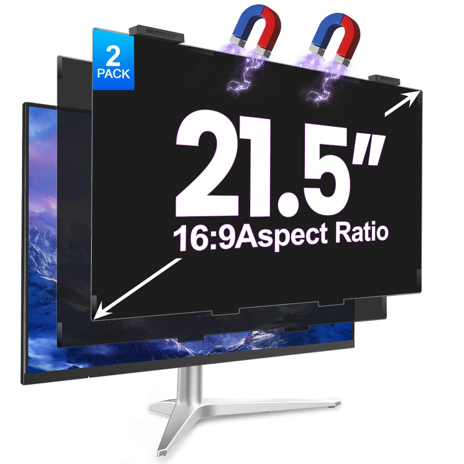 2Pack Magnetic 21.5 Inch Privacy Screen for Computer Monitor 16:9 Aspect Ratio, Hanging Removable Anti-Blue/Glare Protector Film, Anti Spy Desktop Security Private Filter 21.5in