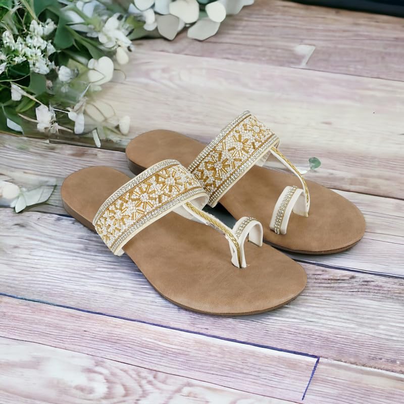 Image of DFR Flip Flops for Women Daily Use Comfortable Ethnic Embroidered Girls Slippers flipflops chappals