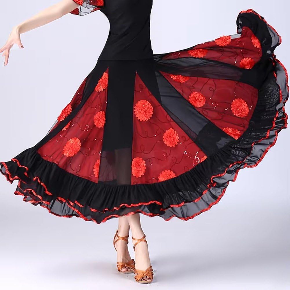 Jupe De Danse Sociale Grande Jupe Pivotante Jupe De Danse Moderne pour Les Femmes Danse Performance Compétition Pratique Costume