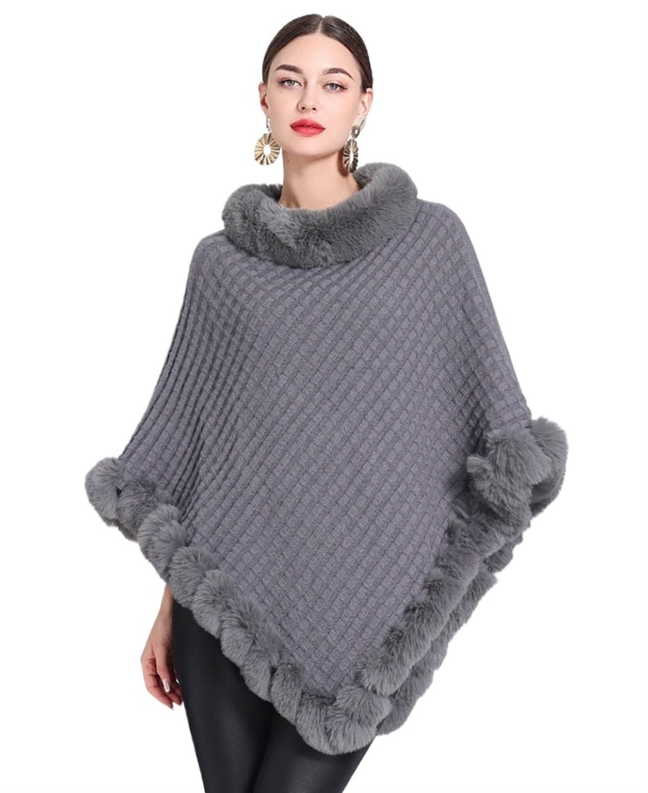 Donna Autunno Poncho Cappotto a Mantella con Pullover a Righe Scozzesi da Donna Autunno Inverno Poncho Lavorato a Maglia Mantello avvolge Viaggio Tempo Libero Festa Scialle