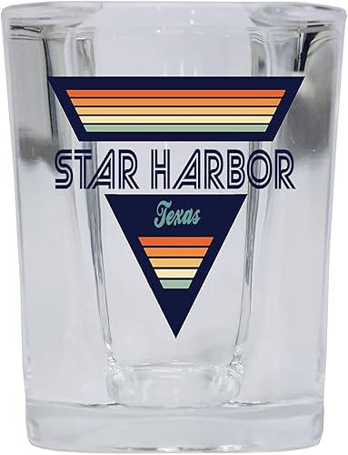 R and R Imports Star Harbor Texas 2 Ounce Square Base Liquor Shot Glass Retro Design