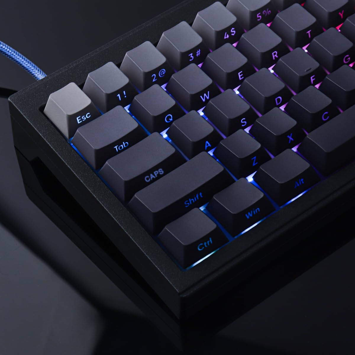 PBT - Juego de teclas degradadas grises – 135 teclas, diseño ANSI e ISO, interruptores Cherry MX, brillo a través