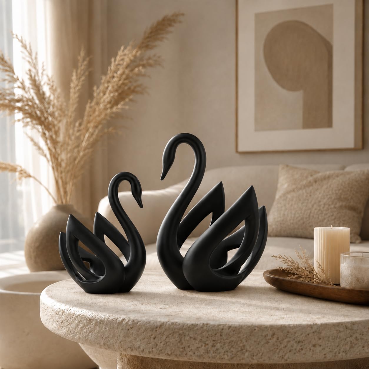 Romantic Swan Sculpture for Home Decor, 3D Printed Showpiece Love Bird Figurine, Elegant Decorative Statue for Antique Look Living Room, Bedroom, Wedding Gift. (Black Swan Combo)-image-45