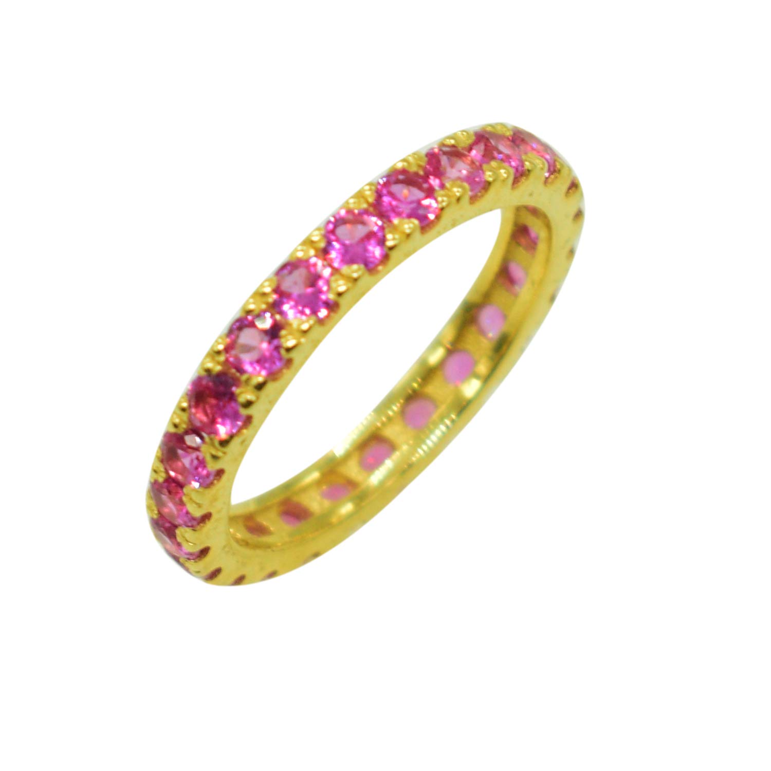 Bague éternité saphir rose, cadeau pierre de naissance argent - 3