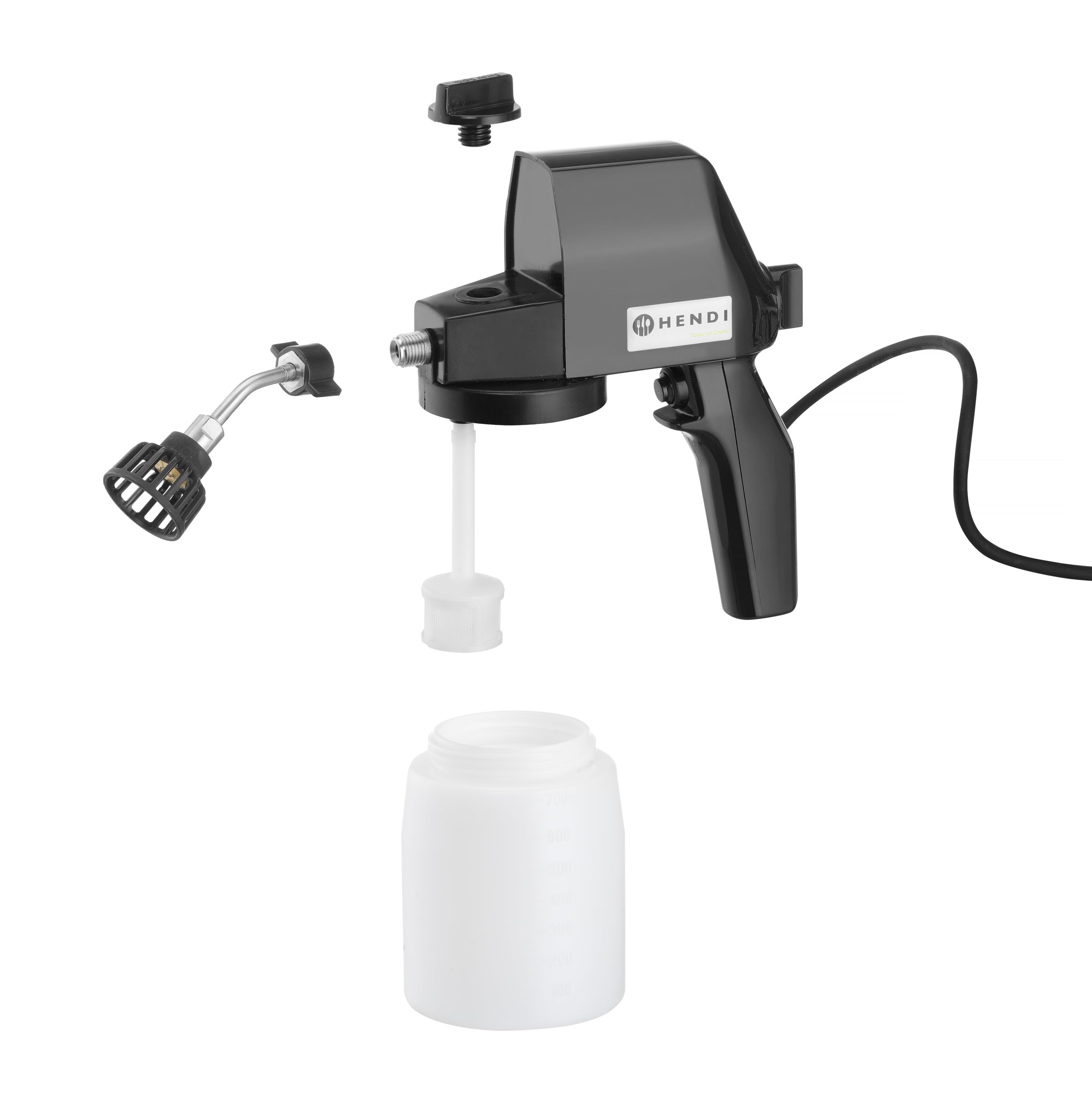 HENDI Spruzzatore alimentare elettrico, nebulizzatore, spray, pistola a spruzzo atomizzatore, senza BPA, dosatore da cucina, 700ml, 60W, 230V, 0-160 bar, 220x90x(H)240mm, acciaio inox, HDPE
