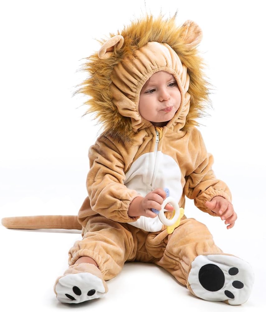 HSCTEK Baby Lion Onesie Costume, Unisex Infant Baby and Toddler Hooded Bodysuit 0-4T Lion 2-3T