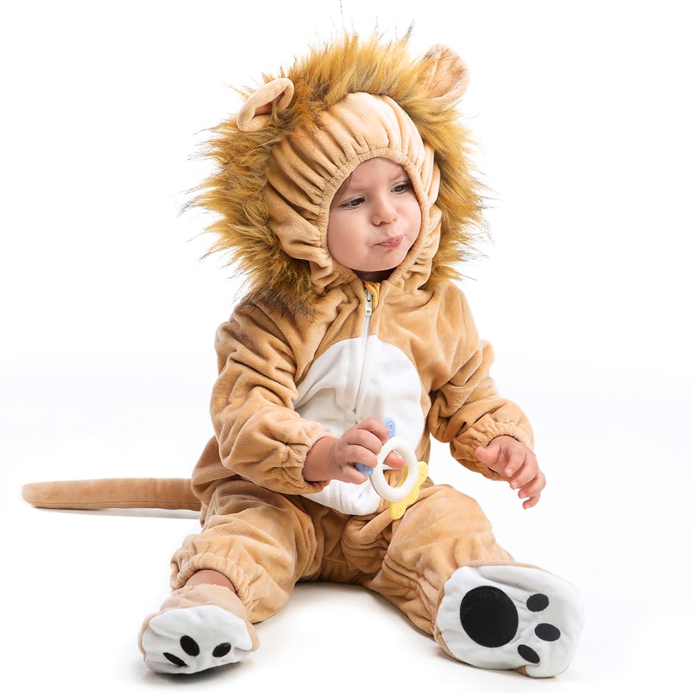 HSCTEK Baby Lion Onesie Costume, Unisex Infant Baby and Toddler Hooded Bodysuit 0-4T