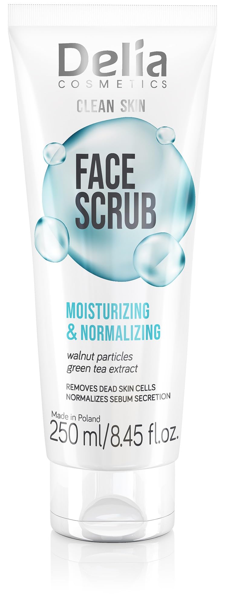 Delia Cosmetics – Clean Skin – Moisturizing and Normalizing Facial Scrub – Suitable for All Skin Types – Acne-Prone Skin Care – Comprehensive Makeup Removal – Vegan Formula - 250ml