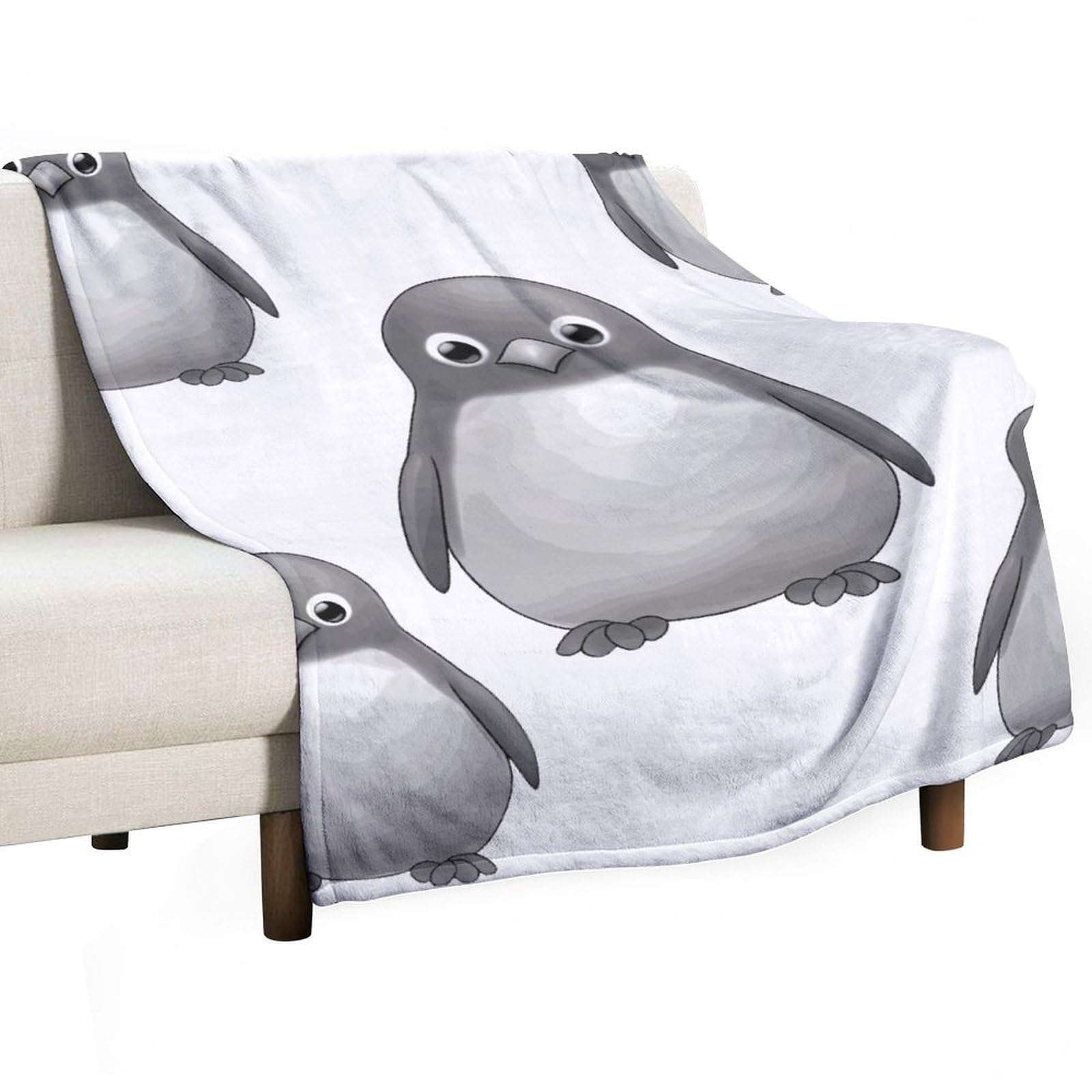 Couverture flanelle pingouin gris plaid chaud et léger quatre saisons