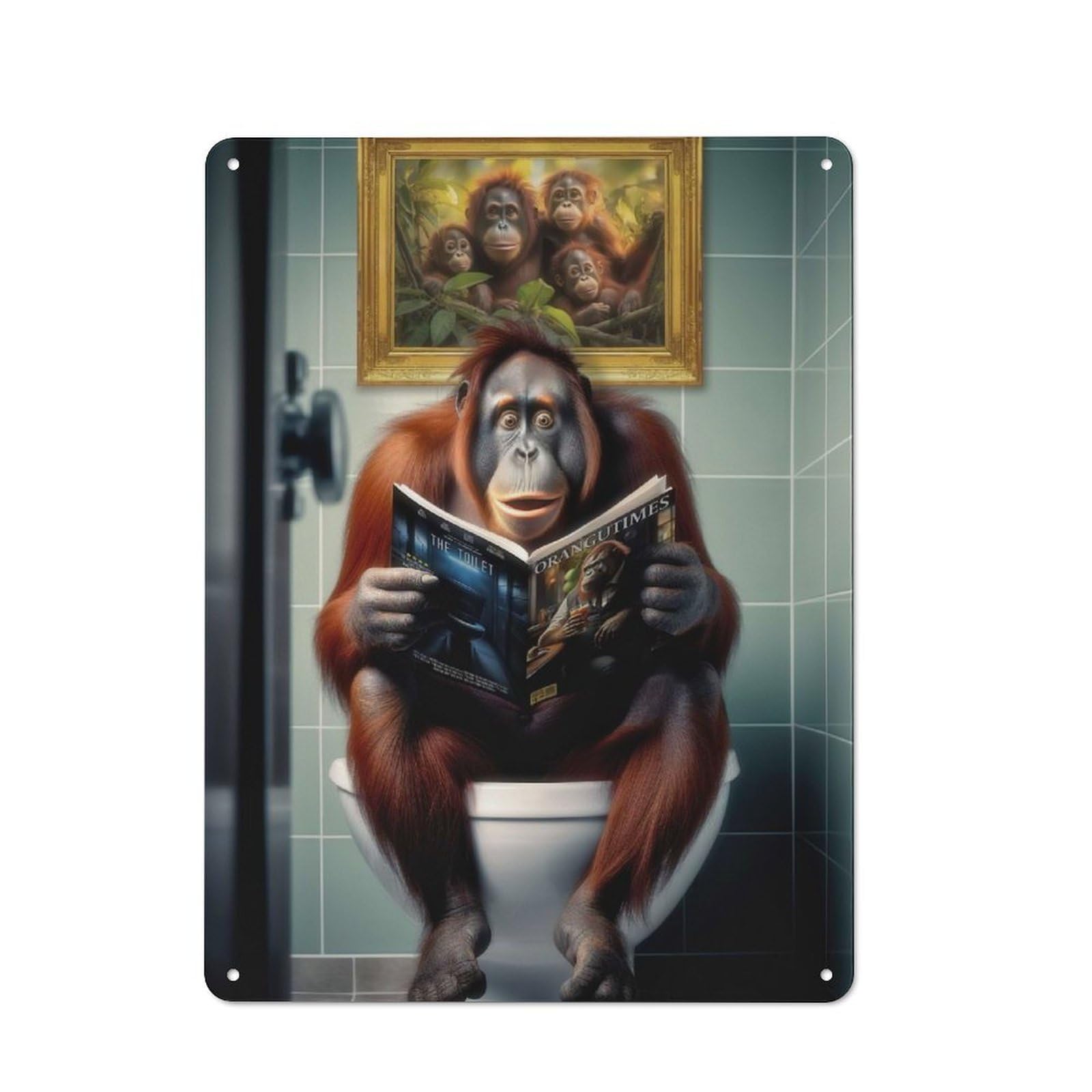 Junmoney Orangutan On The Toilet Vintage Tin Sign 40X30cm Featuring For Café Or Home Bar, A Metal Wall Feature For Cafés And Home Bars