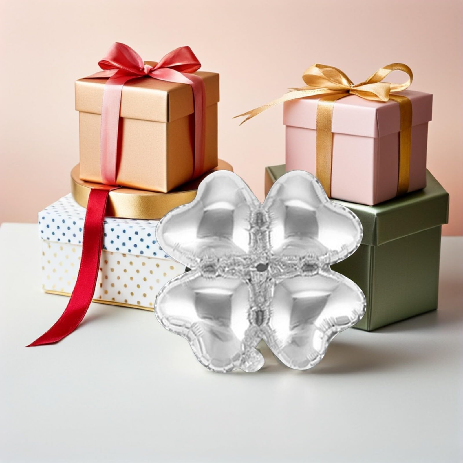 Palloncino a Foglia Fiora e Cuore in Alluminio, 50 Pezzi | Argento, Riutilizzabile e Resistente alla Rottura, per Matrimonio e Festival