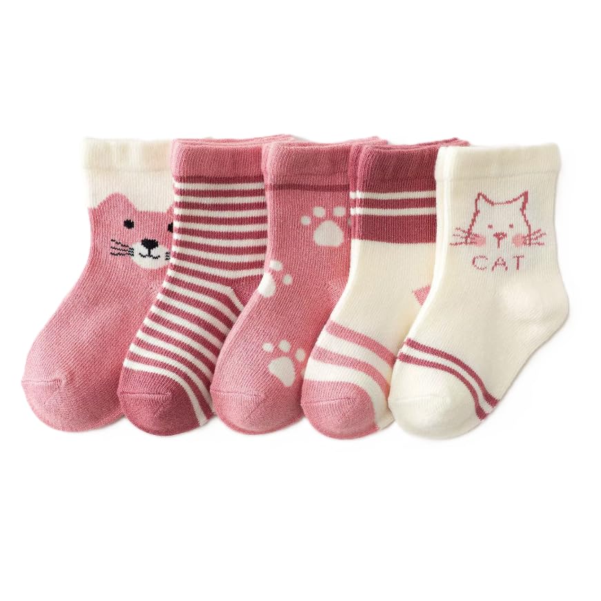 Nemo&Luna Little Cat 5 Pairs 3-5 Years、6-8Years BLoose-top aby Girls Socks