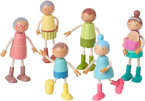 Giant bean Wooden Family Dolls Set of 7 for Dollhouse,