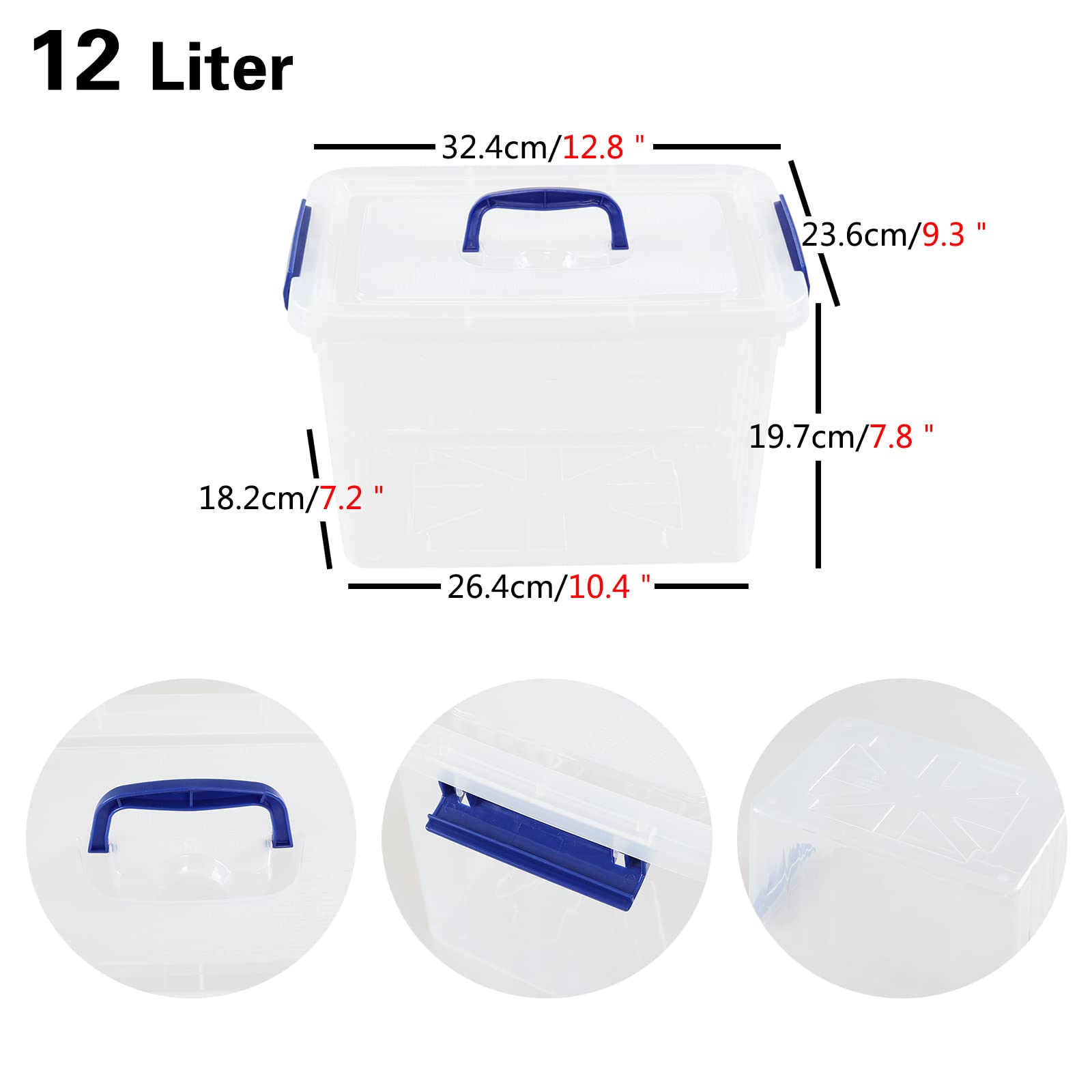 6 Stück 12 L Aufbewahrungsbox Mit Deckel Aus Kunststoff, Transparent, Plastik Aufbewahrungsbox