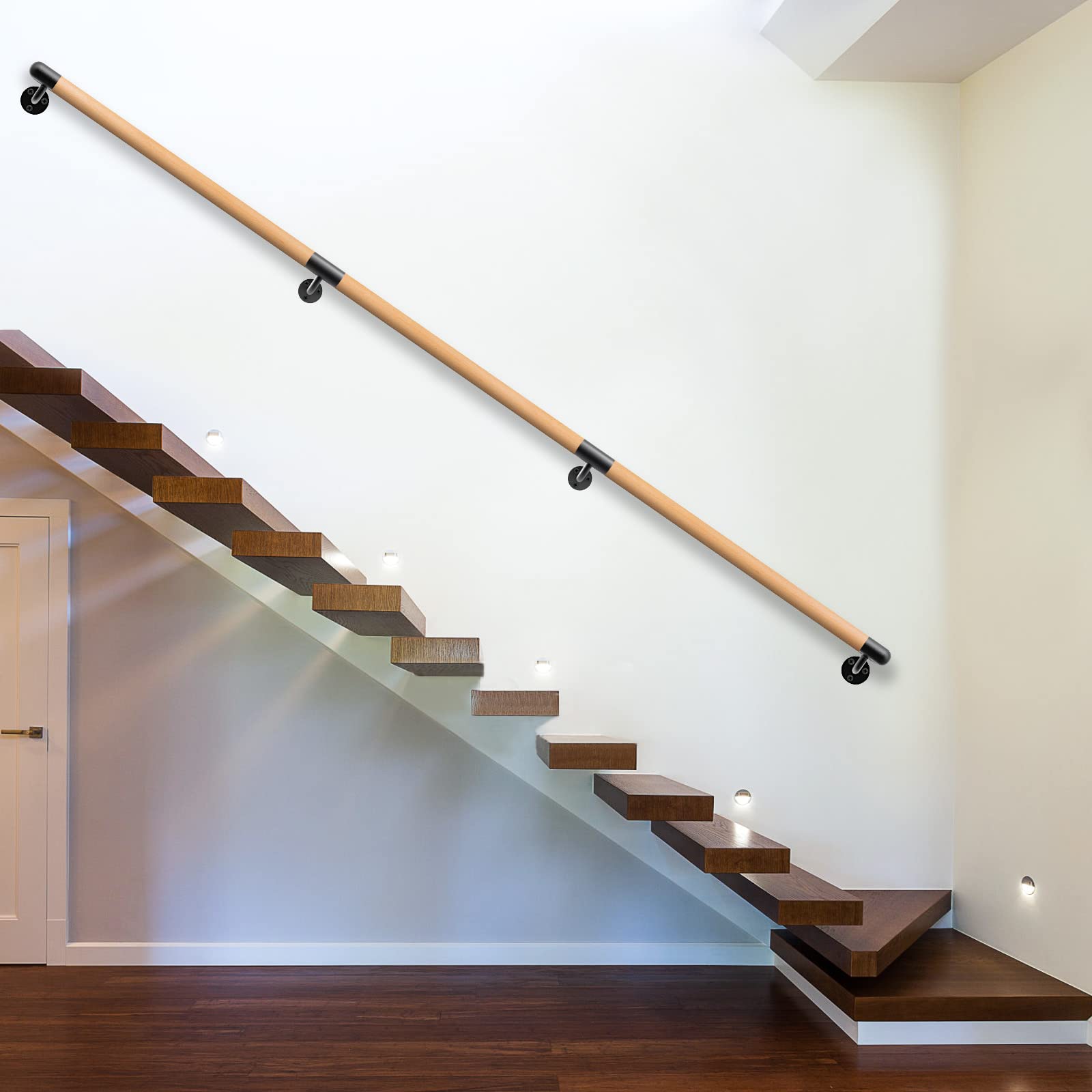 Dolibest Handlauf Holz, 300cm Handlauf Treppe Innen Holz Buche Runde Wandhandlaufe Geländer Treppengeländer 3.8cm Rutschfest Sicherheithaltegriff Barrierefreie für Jüngere/ältere