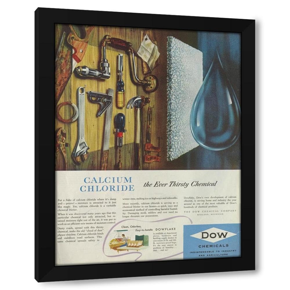 Dow Chemical Company 15x18 Black Modern Framed Art Print Titled: Calcium Chloride: the Ever Thirsty Chemical 1950