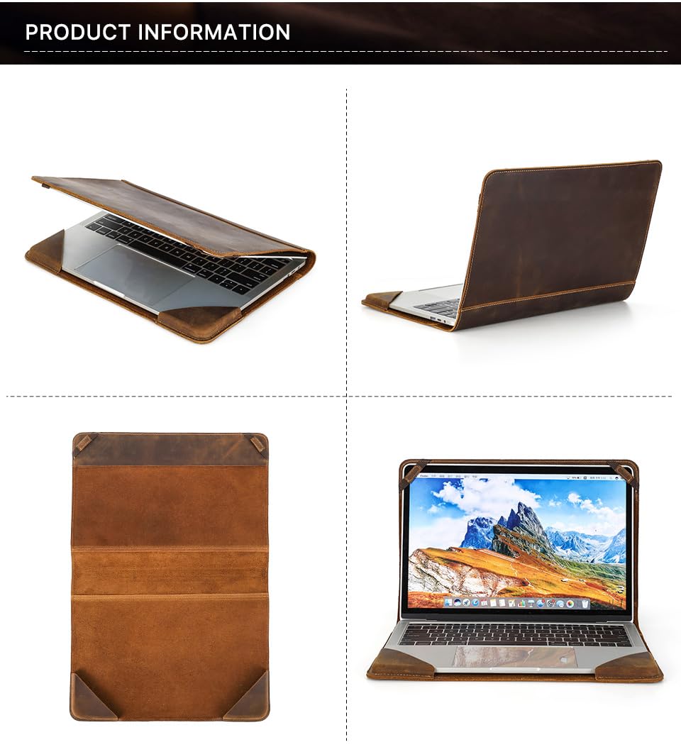 CONTACT'S FAMILY Leather Laptop Sleeve For 13.3 Inch MacBook Air/Pro, Slim Protective Laptop Sleeve Compatible With MacBook Air/Pro 13.3"(Horizontal - View #4