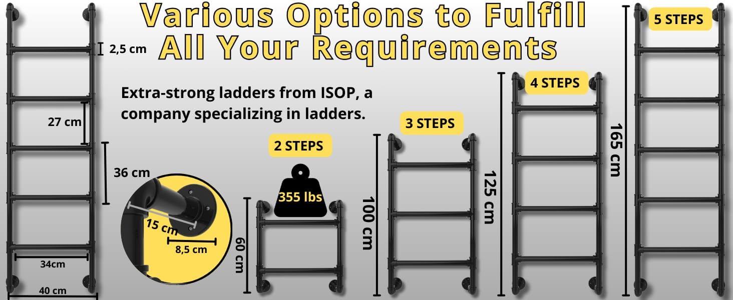 4-Step Wall-Mounted Ladder – Metal Climbing Access for RV, Attic, and Bunk – Fixed Hooked Design - 4 Rung Wall-Fixed Ladder – Basement Egress Window Well Exit - Emergency Escape for Homes Four Steps