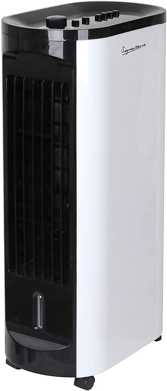 Signature S40006 Portable Air Cooler, Purifier and Humidifier with 3 Speed Settings, 3 Airflow Functions, Cool, Natural and Sleep, 2 Hour Timer, 4 Litre Water Tank, White and Black