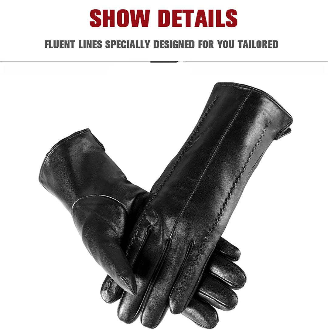 Guantes de cuero para mujer de invierno con forro de algodón cálido Guantes de conducción a prueba de viento al aire libre
