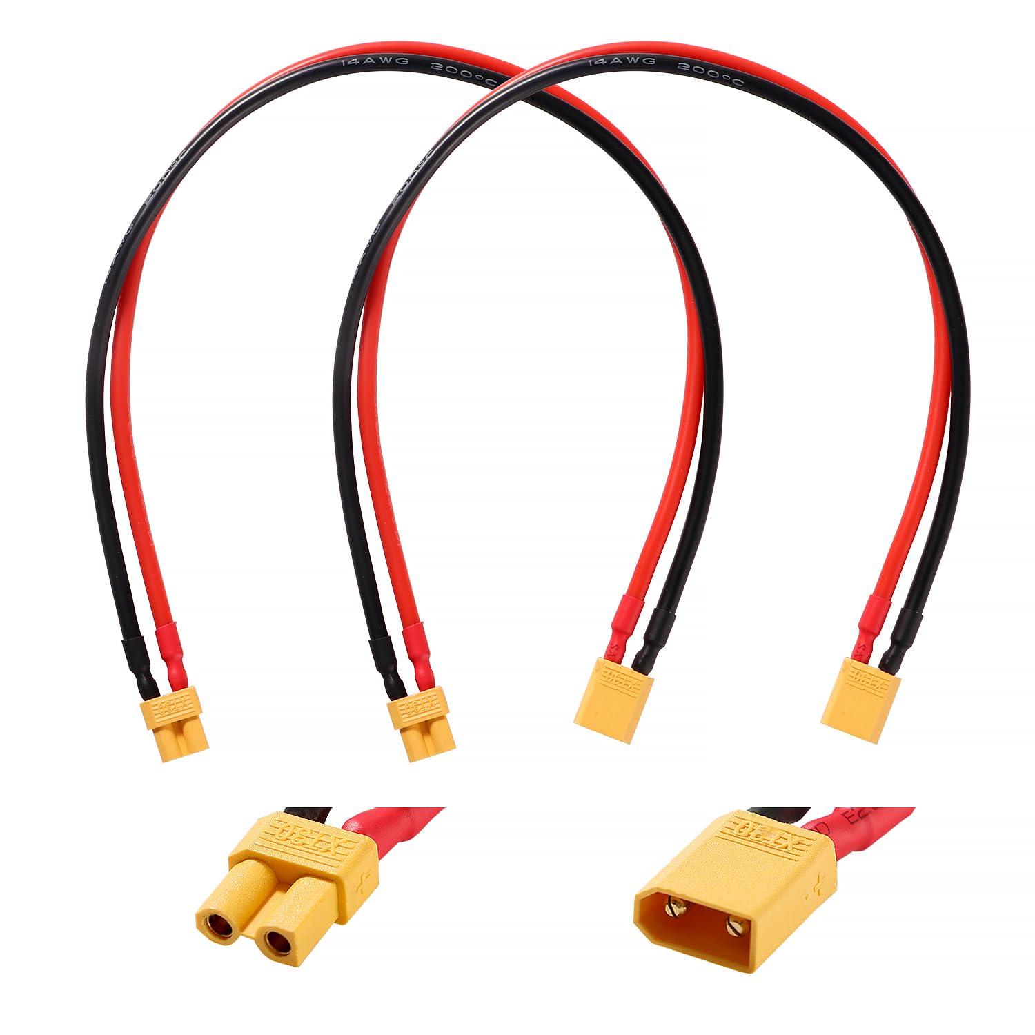 YIXISI 2 Sztuk XT30 Przewód Przedłużający, XT30 Męski na XT30 Żeński z 30 cm 14AWG Silikonowym Kablem, XT30 Przewód Przedłużający Adapter, do Akumulatora RC Lipo FPV Drone