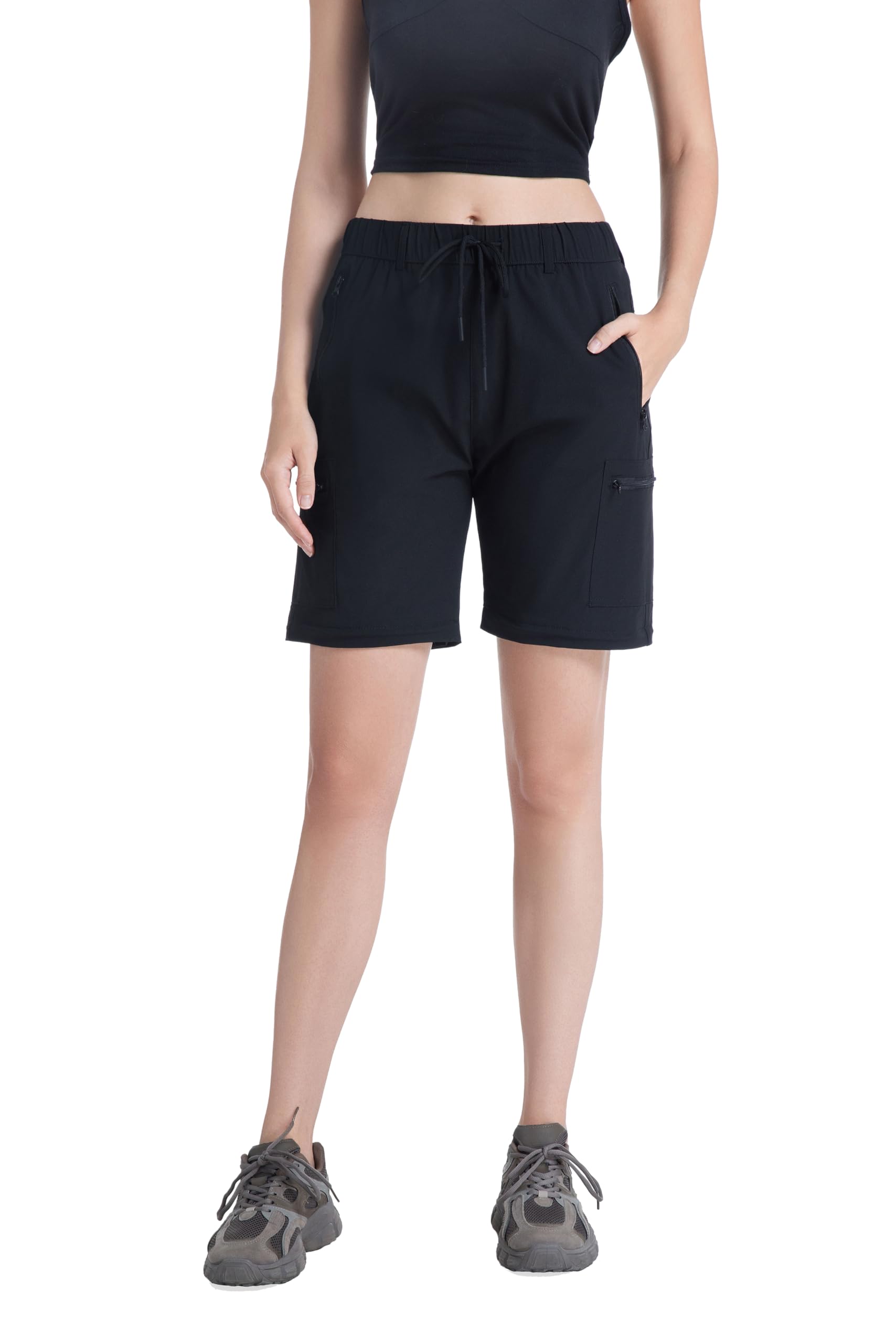 W JIANWANG Damen Zip-Off Wanderhose Trekkinghose, Atmungsaktiv Schnell Trocknend Outdoorhose, Abnehmbare Funktionshose mit 5 Reißverschlusstaschen, Leichte Stretch Sommer Hiking Pants