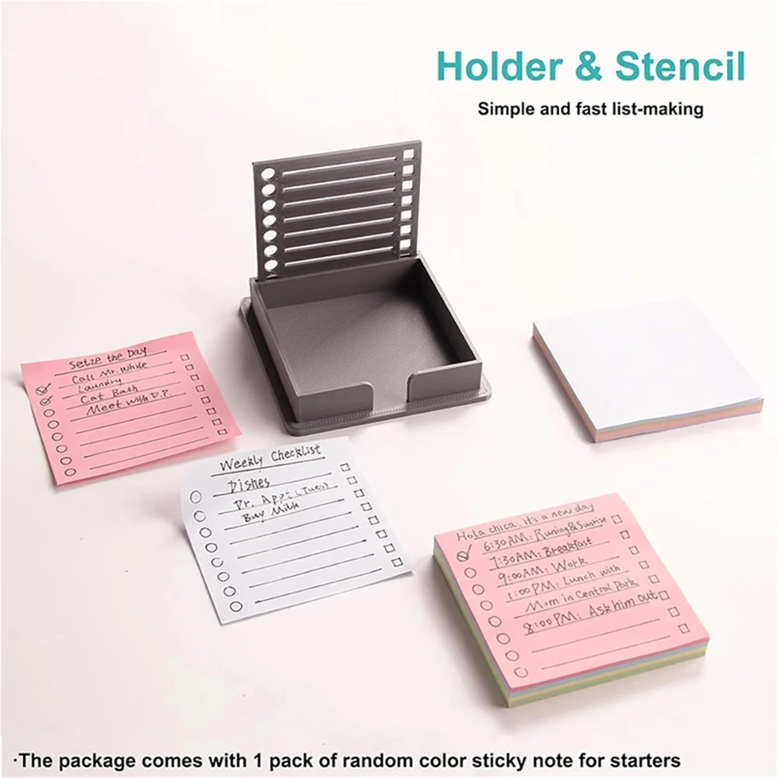 Lot de 12 supports de notes adhésives de bureau (compatible Post-it, distributeur avec pochoir et organiseur de mémo) (gris)