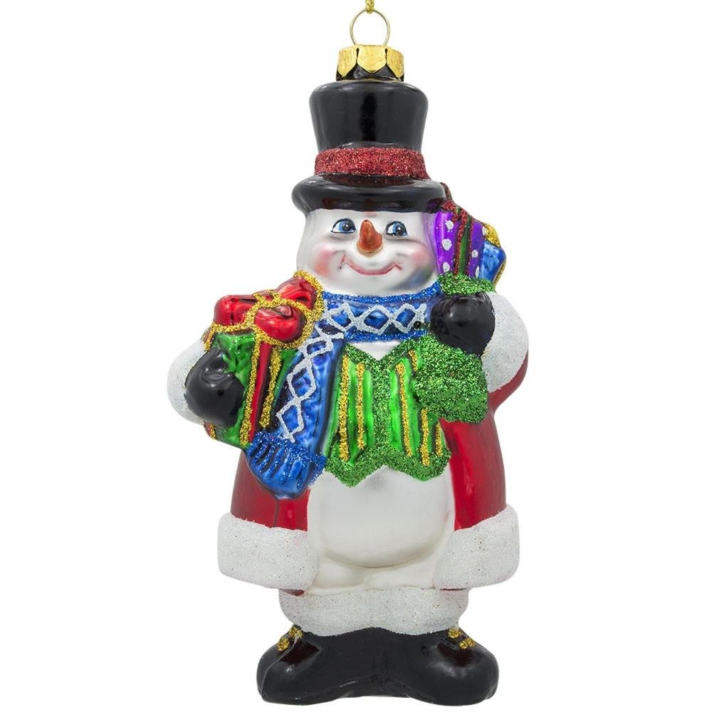 BestPysanky Snowman in a Black Hat Glass Christmas Ornament 5.5 Inches