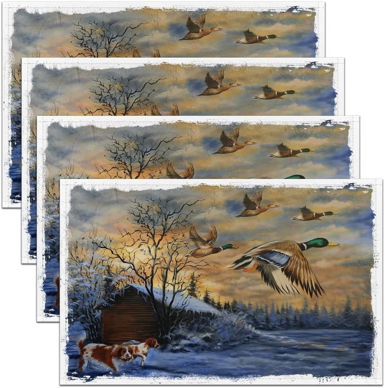 Juego de 4 manteles individuales de pato para mesa de comedor, diseño de pato de granja, decoración de cocina, cena, interior, cachorro, perro,