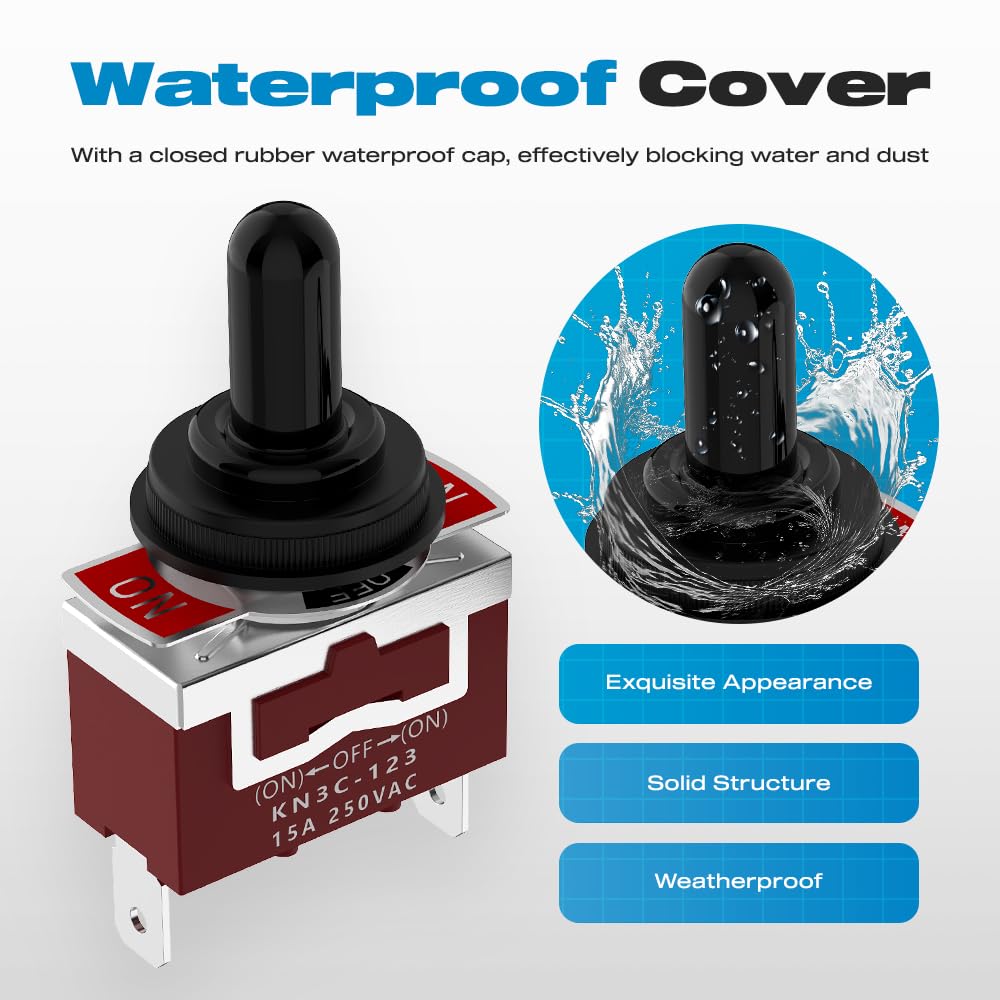 Gebildet Marine Toggle Switch With Mounting Plate 12VDC 20A Toggle Switch 250V AC 15A Heavy Duty SPST On/Off 2Pin For Car Truck Boat With Waterproof - View #8