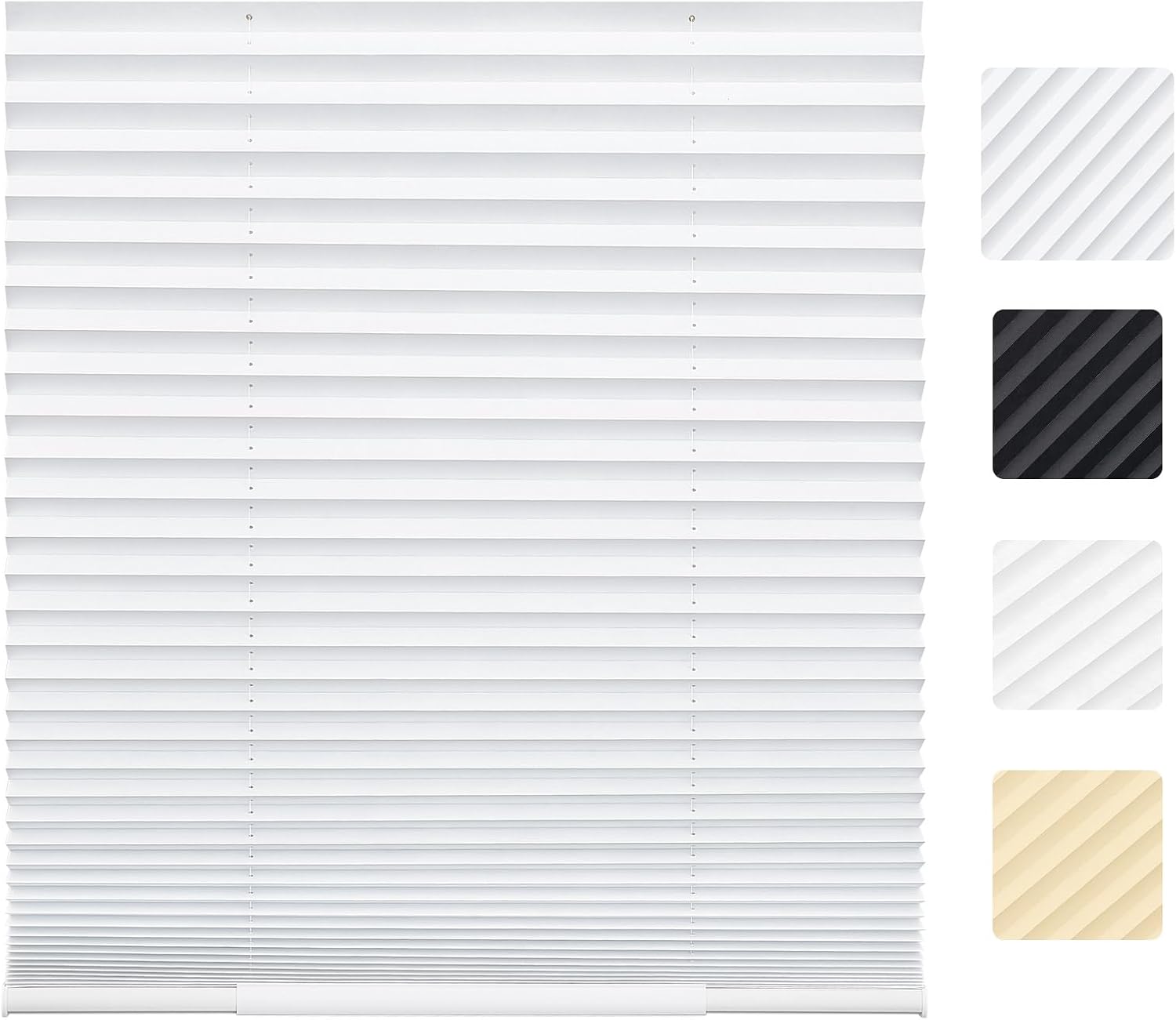 Cordless Pleated Window Shades No Drill Cut to Size Pleated Blinds Easy to Install Window Blinds for Windows Doors (Blackout White, 23 1/2" W x 59" H, 1pack) 23.5"W x 59"H Blackout White - 1 Pack