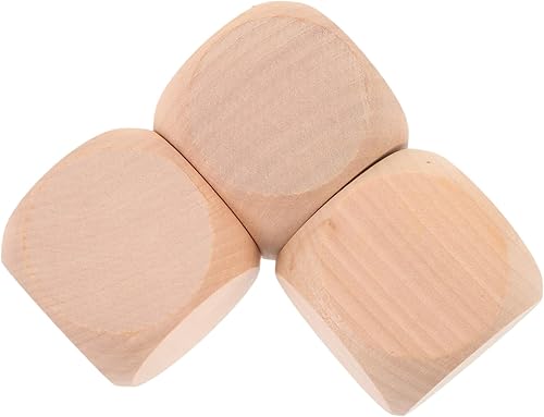 EXCEART Dados de madera en blanco, 3 piezas de bloques cuadrados sin terminar, cubos de madera de 6 caras con esquinas redondeadas para proyectos de