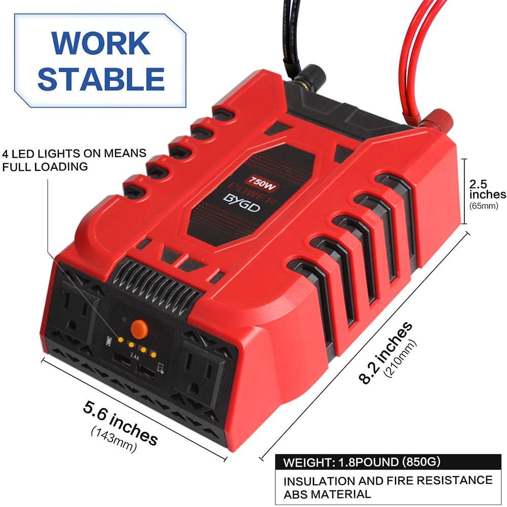 BYGD 750W Car Power Inverter Dimensions