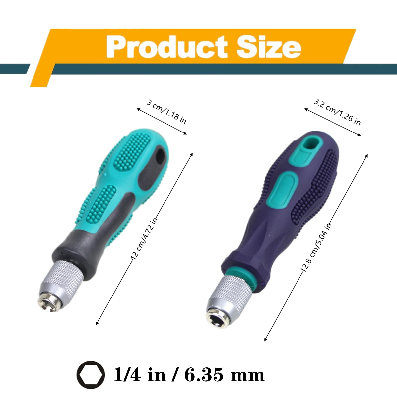 JLEivvi 2 Pcs Bit Driver Handle Professional 1/4 inch Screwdriver Quick Change Hex Bit Holder with Ergonomic Anti-Skid Handle for Repair Tools - Image 2