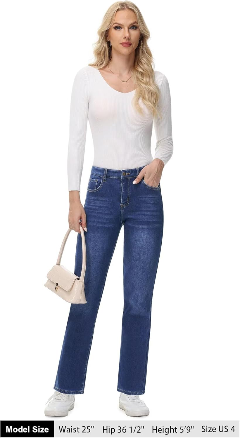 AMRSPENG Women's Fleece Lined Jeans Women Straight Leg Jeans Winter High Waisted Fleece Lined Denim Pants - Image 6