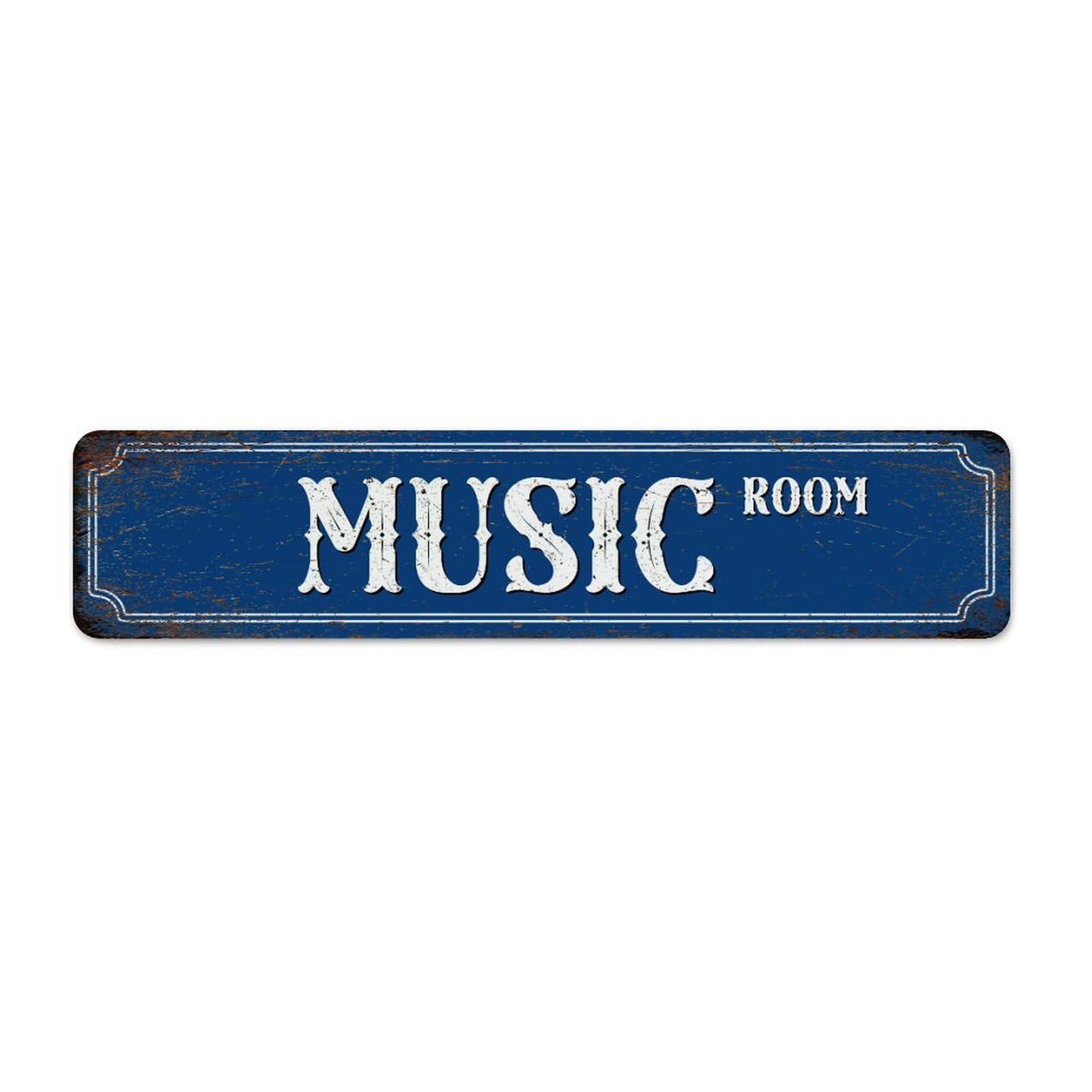 Music Room Blue 4x18 Inch Metal Sign Decorative Living Room Garage Yard Home Décor Garage Signs School Celebrations And Milestones Tin Signs for Terrace
