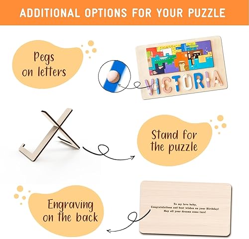 Miniatura 2 de Rompecabezas de nombre personalizado para niños, rompecabezas cuadrados de madera de animales para niños pequeños de 1 a 5 años, regalos de